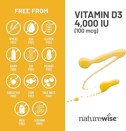 NatureWise Vitamin D3 4000iu (100 mcg) 90-Day Supply for Immune Support, Healthy Muscle Function, and Bone Health - Non-GMO, Gluten Free in Organic Extra Virgin Olive Oil, (Mini Softgel), 90 Count