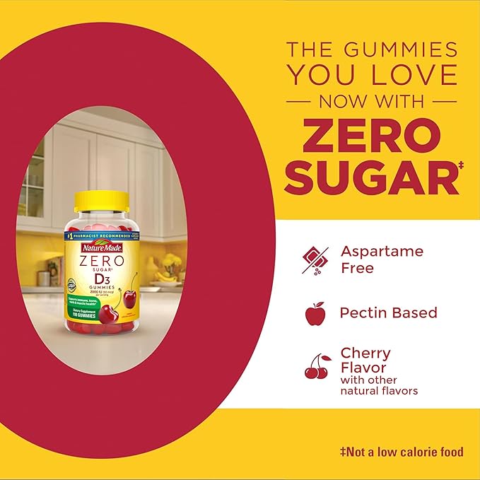 Nature Made Zero Sugar Vitamin D3 Gummies 2000 IU (50 mcg) Per Serving, Bone & Immune Support, Aspartame Free, 110 Vitamin D Gummies, 55 Day Supply, (Pack of 2)