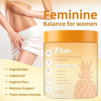 Pineapple Gummies for Women pH, Premium Feminine pH Balance Gummy, Vaginal Probiotics, Immune Support, Vegan, Gluten-Free, 60 Gummies 30 Servings