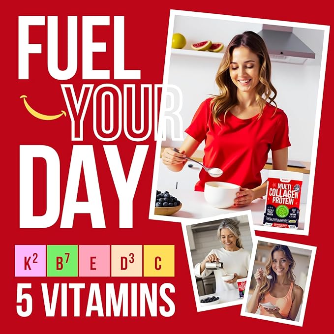 Multi Collagen Peptides w/Prebiotic + Probiotics + Type I, II, III, V, X + Hydrolyzed Collagen Powder w/Vitamin C+D3+B7+K2+E Hyaluronic Acid, Supports Skin Hair Nail Joint, Grass-Fed, Non-GMO (2)