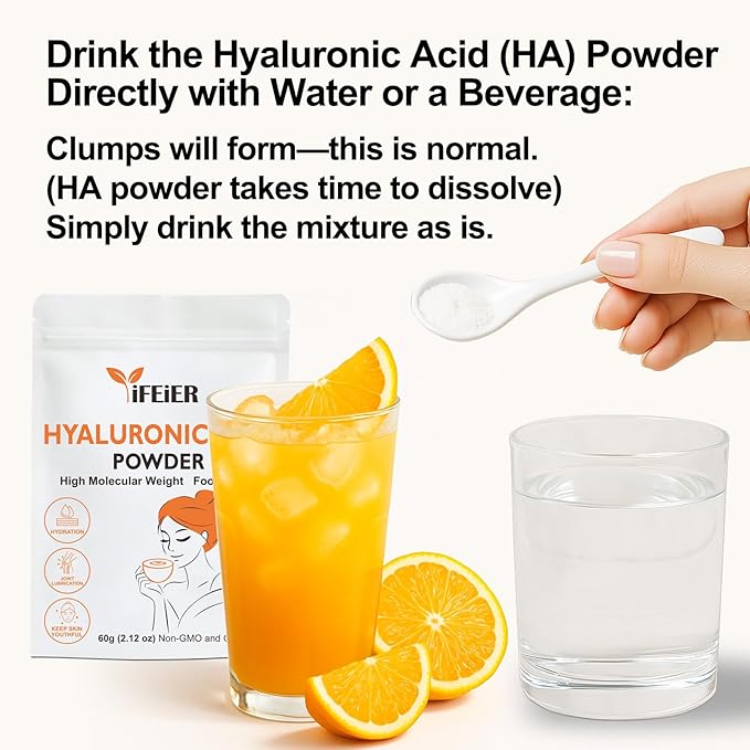 iFEiER Pure Hyaluronic Acid Powder | Food Grade Hyaluronic Acid Supplements | 60g(2.12oz) | HMW LMW High Molecular Weight Hyaluronic Acid Powder| Skin Hydration and Joint Lubrication