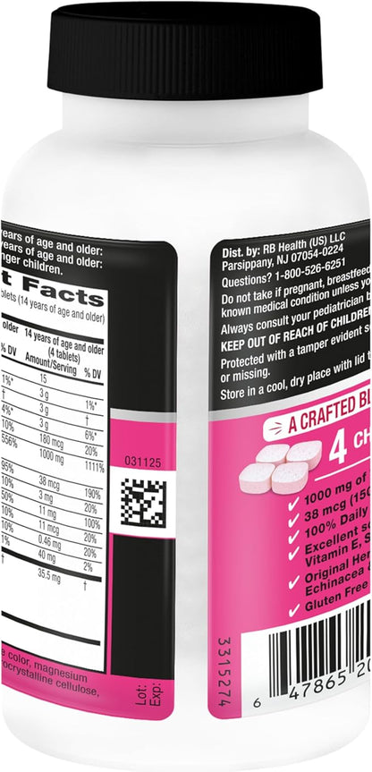 Airborne Vitamin C 1000mg (per Serving) - Very Berry Chewable Tablets (116 Count in a Bottle), Gluten-Free Immune Support Supplement, with Vitamins A C E, Zinc, Selenium, Ginger, Antioxidants