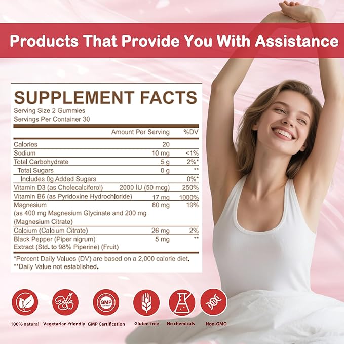 Magnesium Glycinate Gummies 400mg Sugar Free: Calm Magnesium Supplement for Women & Men, Sleep Support, Muscle & Bone Health Complex with Vitamin D3 B6 Calcium, Chewable Strawberry Gummy for Adults
