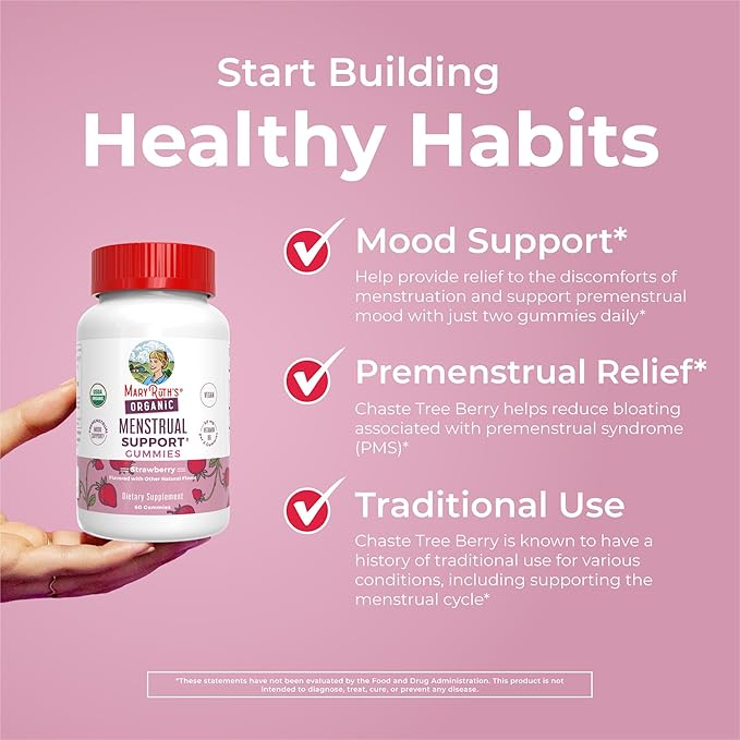 MARYRUTH'S Organic Menstrual Support Gummies for the Relief of Common Symptoms of Premenstrual Syndrome | PMS Support | Premenstrual Mood Support | USDA Organic | Non-GMO | Vegan | 30 Servings