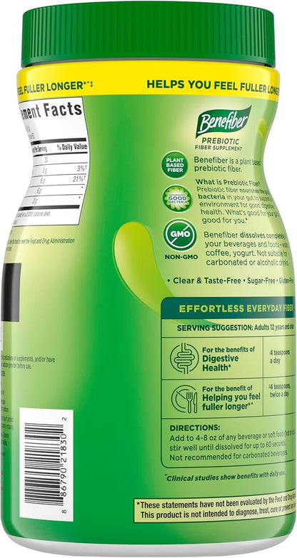 Benefiber Daily Prebiotic GLP-1 Friendly Fiber Supplement Powder for Digestive Health, Unflavored - 250 Teaspoons (17.6 Ounces)