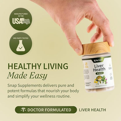 Snap Supplements Liver Health & Detox - Milk Thistle Supplement Supports Healthy Liver and Digestive Health, 60 Vegetarian Capsules (1 Month Supply)