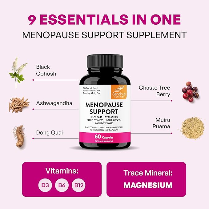 Complete Menopause Support Supplement For Women | With Ashwagandha, Black Cohosh, Dong Quai & Muira Puama | Helps Easing Hot Flashes Night Sweats Mood Swings Hormone Balance & Harmony | 180 Capsules