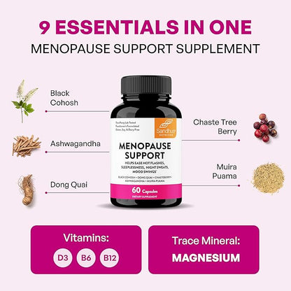 Complete Menopause Support Supplement For Women | With Ashwagandha, Black Cohosh, Dong Quai & Muira Puama | Helps Easing Hot Flashes Night Sweats Mood Swings Hormone Balance & Harmony | 180 Capsules
