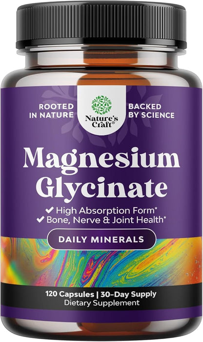 Pure Magnesium Glycinate Supplement 500mg - Magnesium for Sleep and Rest Capsules for Men & Women - Unflavored Vegan High Absorption Pills for Relaxation Support - 120 Count