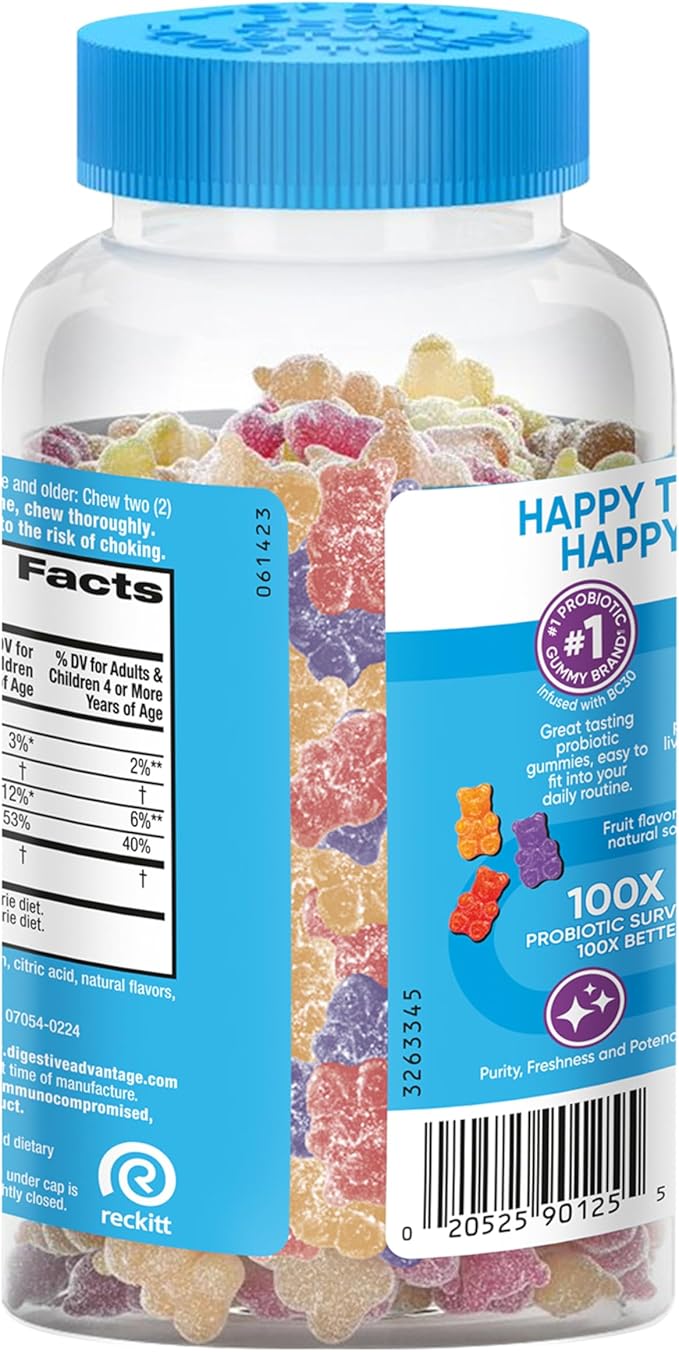 Digestive Advantage Daily Probiotic Gummy for Kids, Multi, Natural Fruit Flavours, 80.0 Count (Pack of 2)