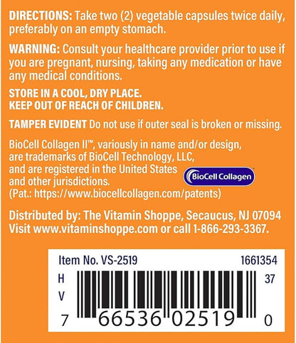 The Vitamin Shoppe Collagen Type II 1000MG - Joint Health, Cartilage Support & Flexibility, with Hyaluronic Acid (60 Vegetable Capsules)