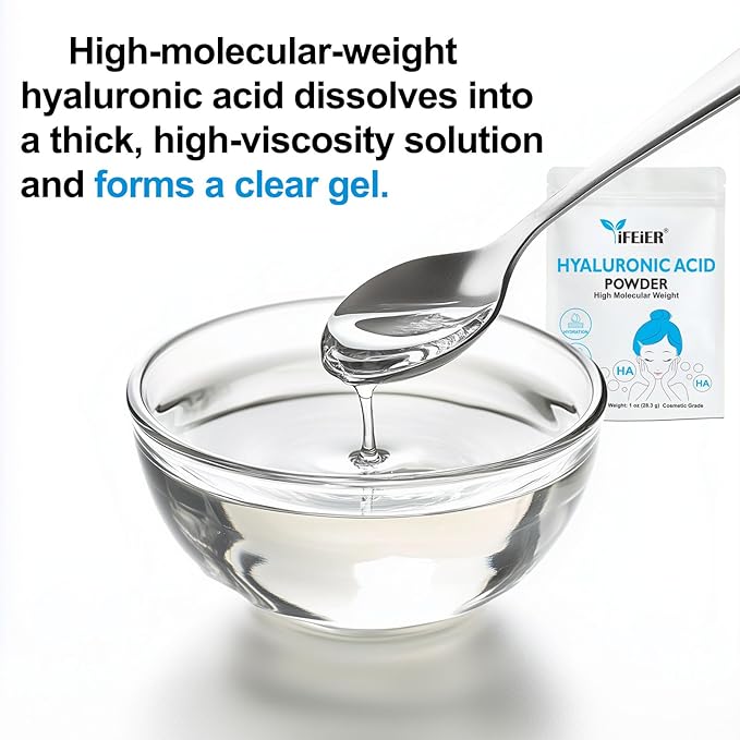 iFEiER Hyaluronic Acid Powder | High Molecular Weight Hyaluronic Acid Serum Powder | 1oz(28.3g) Cosmetics Grade | Sodium Hyaluronate | LMW HMW HA ingredient to make gel for DIY Serums