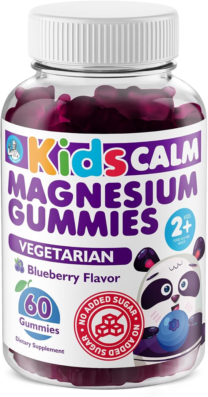 Dr. Moritz Kids Magnesium Gummies, No Sugar Added and Non-GMO Magnesium Supplement, Calm Kids Chewables with Blueberry Flavor, 60 Gummies