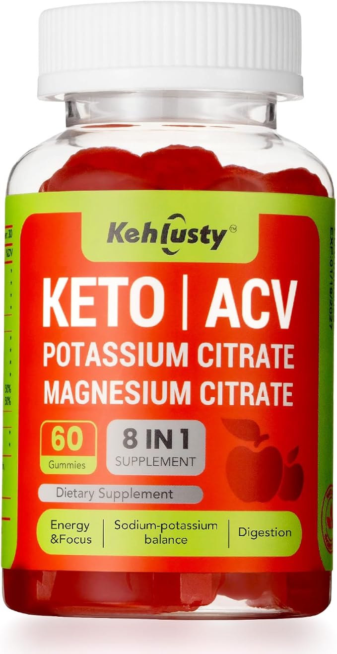 Keto ACV Gummies, 8-in-1 500mg Apple Cider Vinegar Supplement with Vitamin B12, Potassium & Magnesium Citrate, Beet Root & Pomegranate, Supports Healthy Digestion & Energy, 60 Gummies