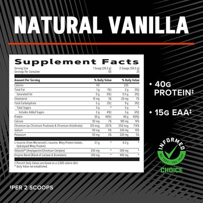 GNC AMP Wheybolic Clinically Proven Protein Powder, 40g Whey Protein, BCAA, Leucine, Increases Muscle Strength, Muscle Building, 3rd Party Tested, Gluten Free, Natural Vanilla, 25 Servings