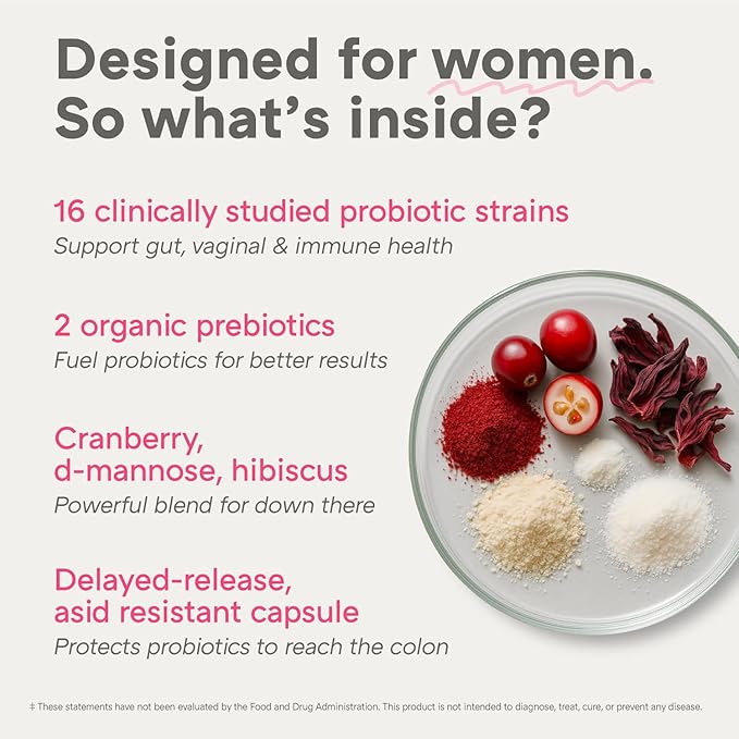 Complete Probiotics for Women - Vaginal, UT, Digestive & Immune Health - 60 Billion CFU, 16 Strains, Prebiotics and Probiotics for Women pH Balance Healthy Vaginal Odor - Once Daily