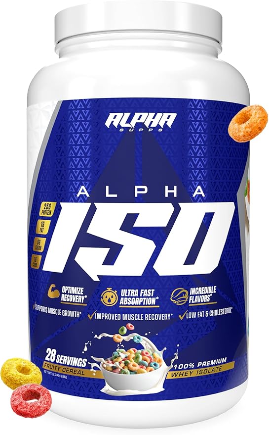 Alpha Supps ISO, Low Carb 100% Whey Protein Isolate Powder, 25 Grams Per Serving, Helps Support Muscle Growth, Low Sugar and Gluten Free (Fruity Cereal, 2 lb)