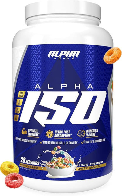Alpha Supps ISO, Low Carb 100% Whey Protein Isolate Powder, 25 Grams Per Serving, Helps Support Muscle Growth, Low Sugar and Gluten Free (Fruity Cereal, 2 lb)