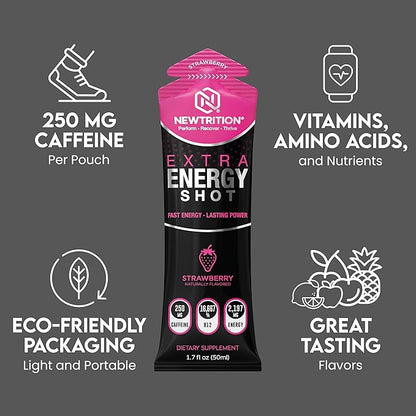NewTrition® Extra Strength Energy Shots 1.7 fl oz - 250mg Caffeine with B Vitamins & Amino Acids, Sugar-Free Zero Calorie Vitamin Energy Drink for Focus & Endurance (Pack of 12, 4 Flavors - Mixed 3)