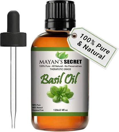 Mayan's Secret - 4oz Pure Carrier and Essential Oils for Skin Care, Hair, Body Moisturizer for Face-Anti Aging Skin Care (Basil Oil, 4oz)