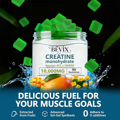 Creatine Gummies, Potent creatine monohydrate Gummies,for Energy Boost, Increase Strength and Build Muscle,withL-Taurine, B12 Gluten-Free, Sugar Free,90Count