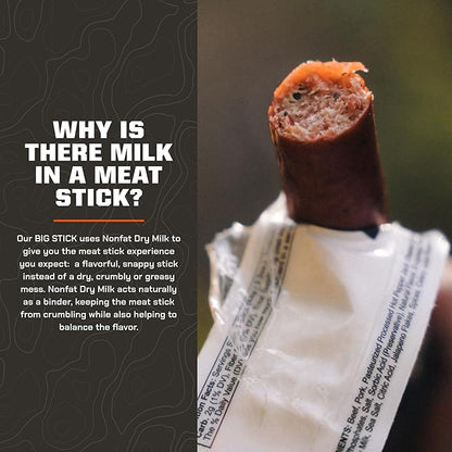 MTN OPS Big Stick High Protein Meat Sticks - 20g Protein, 10% Collagen - Cracked Pepper Flavor - Individually Wrapped Beef Snacks - 10 Count Carton