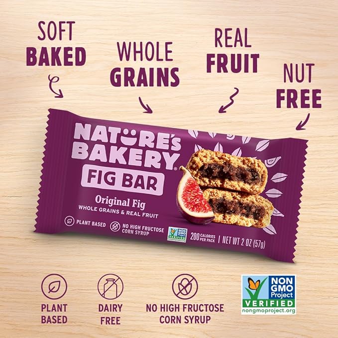 Nature’s Bakery Whole Wheat Fig Bars, Original Fig, Real Fruit, Vegan, Non-GMO, Snack bar, 1 box with 12 twin packs (12 twin packs)