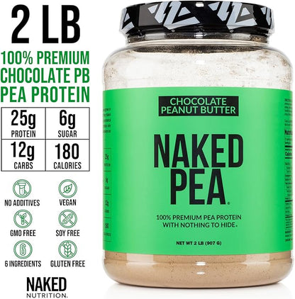 NAKED Pea - Chocolate Peanut Butter Protein from US & Canadian Farms, Organic Cocoa, Organic Coconut Sugar - No GMO, No Soy, and Gluten Free, Aid Growth and Recovery - 21 Servings