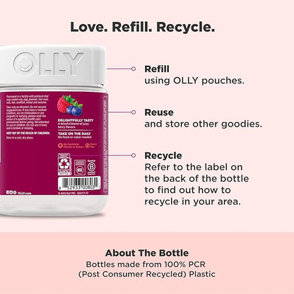 OLLY Women's Daily Multivitamin Gummy, Vitamins A, D, C, E, Biotin, Folic Acid, Adult Chewable Vitamin, Berry Flavor, 65 Day Supply - 130 Count