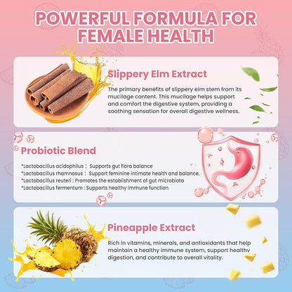 Her Juicy Feminine Probiotics Gummies for Women, Women's Probiotic Gummy with Slippery Elm - Supports pH Balance, Vaginal Health, Gut & Immune System Health for Women - Tasty Pineapple (60 Count)