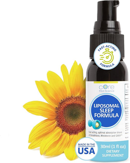 Core Med Science Liposomal Oral Sleep Spray Formula, 1 Fl Oz - Melatonin Spray Supports Restful & Quality Sleep & Relaxation - Glutathione, Melatonin, & GABA for Adults