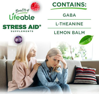 Lifeable Stress Aid Gummies for Teens | with Lemon Balm, GABA and L Theanine Supplements | Vegan Non GMO Mood Support Supplement | Great Tasing Stress Vitamins | L-Theanine for Teen | 90 Gummies