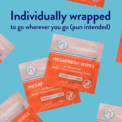 Megababe Megafresh Wipes | Unscented Cleansing Wipes for the Intimate Area | Spring Break Essential | pH Balanced, Front & Back Use | 16 Individually Wrapped Wipes (Pack of 1)
