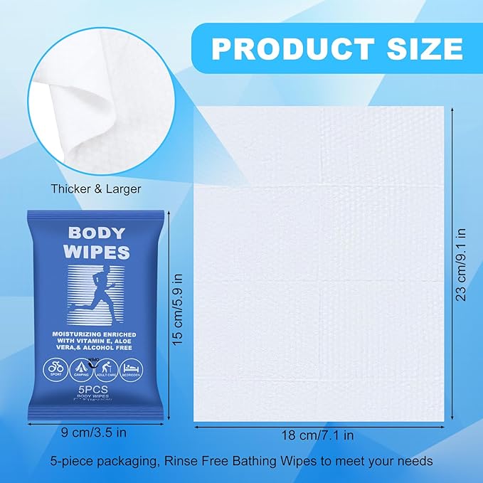 Body Wipes for Women and Men Individually Wrapped Face and Body Wipes, Bath Wipes for Adults No Rinse Personal Cleansing Wipes Travel, Bulk Deodorant for Homeless Shower Wipes (5Wipes/Pack,60Pack)