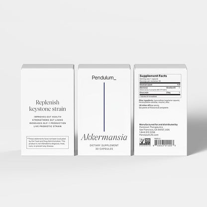 Pendulum Akkermansia Probiotic with Prebiotic Fiber - Increases GLP-1 Production, Delayed Release, Third-Party Tested, 100M AFU Live Strain for Gut Health for Men & Women (30 Capsules, 1-Pack)