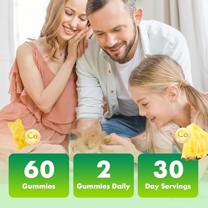 Calcium Citrate Gummies 1200 mg, Sugar Free Calcium Gummies for Adults & Kids, Chewable Calcium Supplements for Women, Bone & Immune Support, Pineapple Flavor 120 Count