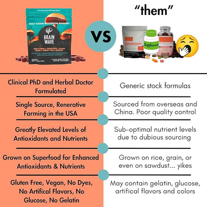 Superfood Mushroom Gummies | Delicious Daily Multi Lions Mane Mushroom Gummy Supplement 2,008 mg | Reishi Mushroom + Cordyceps + Turkey Tail + Chaga + Maitake | Mushroom Gummies for Focus and Energy