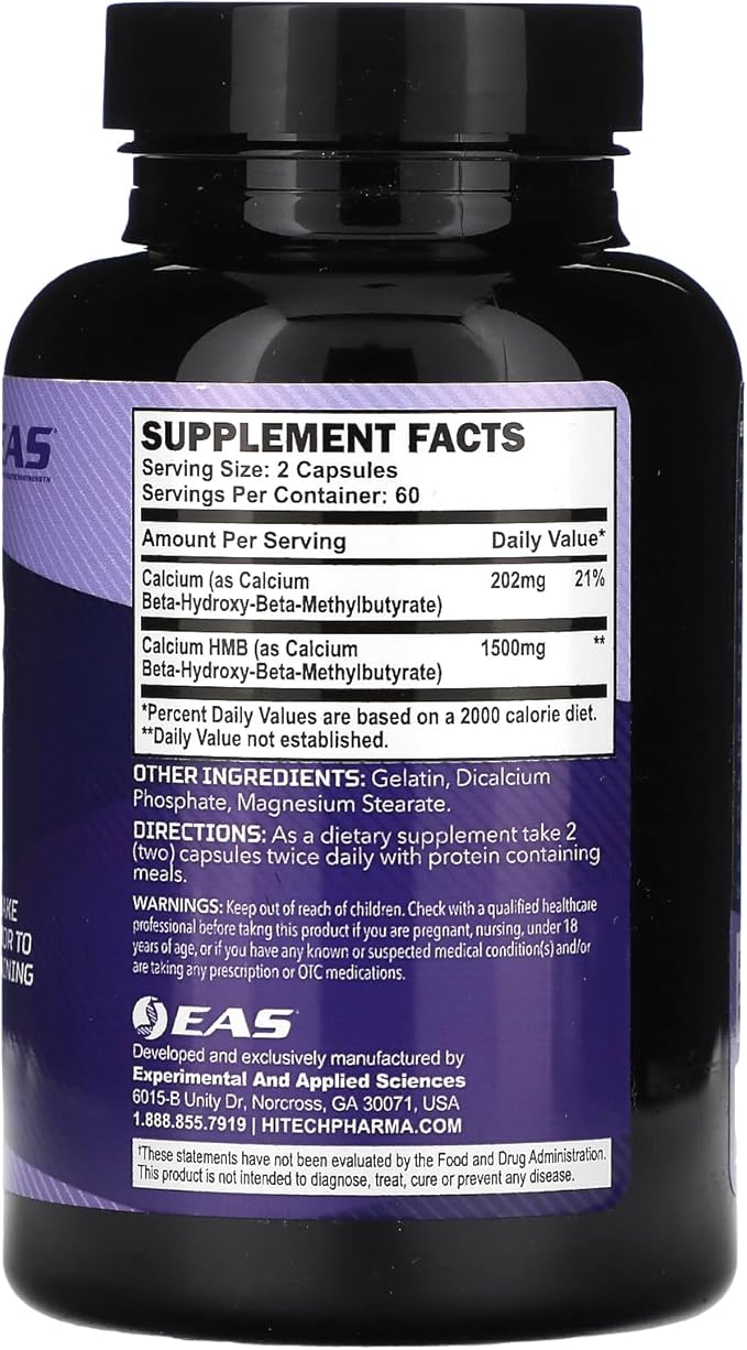 EAS HMB 1500mg | Quality Beta-Hydroxy Beta-Methylbutyrate | Protect & Support Lean Muscle Mass | Enhanced Recovery & Muscle Repair | 120 Capsules