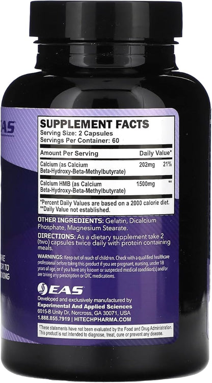 EAS HMB 1500mg | Quality Beta-Hydroxy Beta-Methylbutyrate | Protect & Support Lean Muscle Mass | Enhanced Recovery & Muscle Repair | 120 Capsules