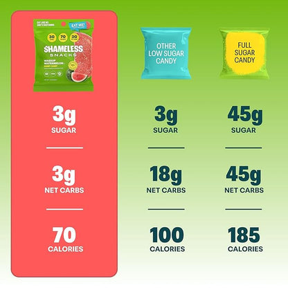 Shameless Snacks - Healthy Low Calorie Snacks, Low Carb Keto Gummies (Gluten Free Candy) - 6 Pack Wassup Watermelon