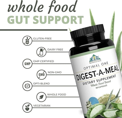 Optimal Health Systems Digest-A-Meal | Gut Health Enzyme & Probiotic | Bloating, Acid Reflux, & Indigestion Relief + Aloe Vera Leaf | Digestion Supplement | 90 Capsules