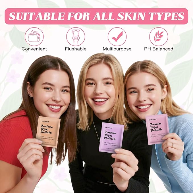 Feminine Wipes Individually Wrapped, Flushable Wipes Travel,Feminine Care Vaginal Wipes for Adult,Women, Girl and Homeless (Pack of 60,Unscented,Lavender and Chamomile)