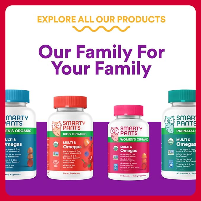 SmartyPants Organic Toddler Multivitamin Gummies: Probiotics,Omega 3 (ALA),Vitamin D3,C,Vitamin B12,B6,A,K&Zinc,Beta Carotene,Gluten Free,Three Fruit Flavors, (30 Day Supply),60 Count (Pack of 2)