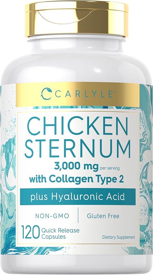 Carlyle Chicken Sternum Cartilage Collagen Capsules | Type II 3000mg | 120 Pills | Plus Hyaluronic Acid | Non-GMO, Gluten Free