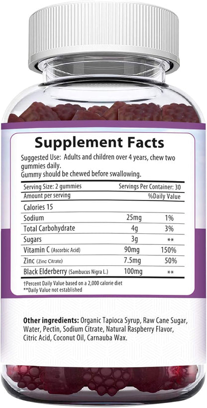 HERBION Elderberry Gummies with Vitamin C & Zinc, Healthy Immune System Support, Gluten-Free & Gelatin-Free, 60 Gummies for Adults & Children 4 Years & Above, Made in USA, Pack of 2