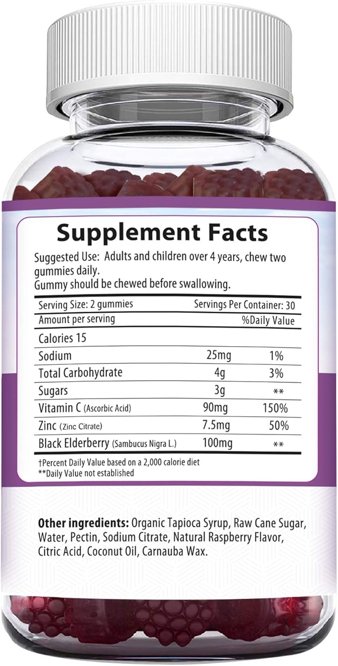 HERBION Elderberry Gummies with Vitamin C & Zinc - Healthy Immune System Support - Gluten-Free & Gelatin-Free - 60 Gummies for Adults & Children 4 Years & Above - Made in USA. (180 Count (Pack of 3)