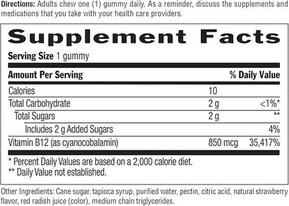 COUNTRY LIFE Gummies 850 Mcg 60 Chw B12, 60 CT