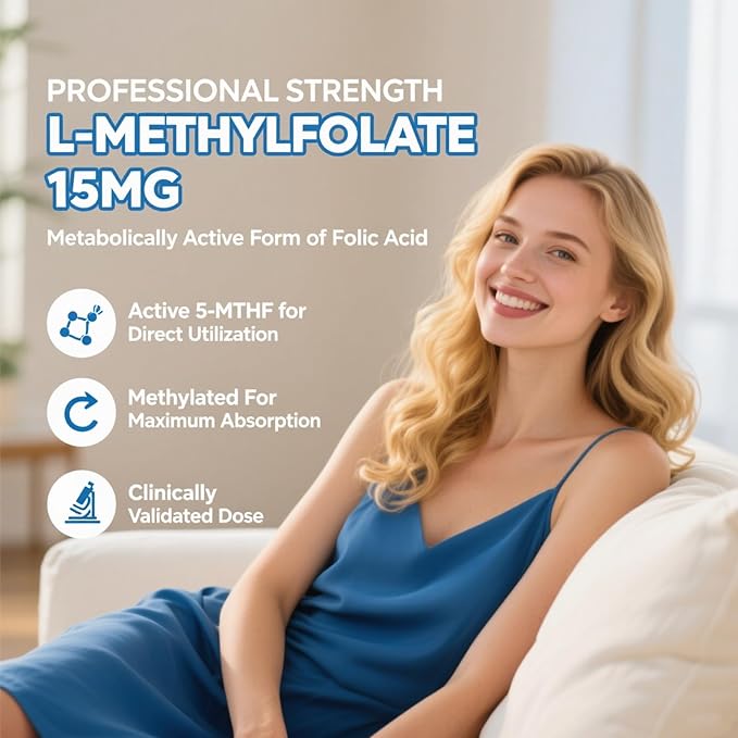 2 Pack L-Methylfolate 15mg Gummies with Methyl B12, Folate 5-MTHF Supplement for Mood, Brain Health, Cognition & Immunity, Sugar Free, Vegan, Non-GMO, 120 Count