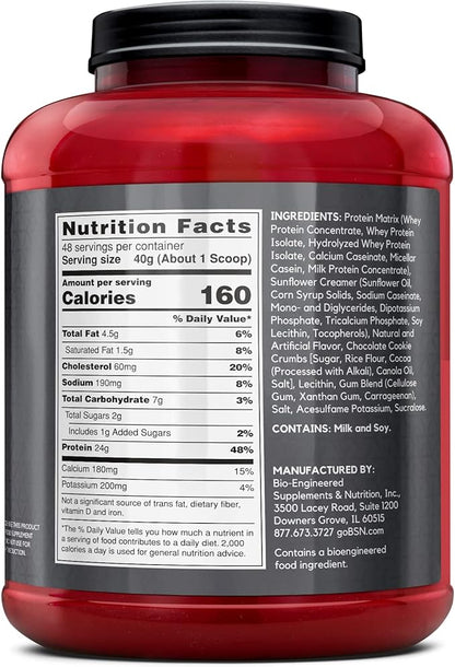BSN SYNTHA-6 EDGE Protein Powder, Cookies n Cream Flavored Powder with Hydrolyzed Whey, Micellar Casein, for Muscle Gain, Low Sugar, 24g Protein, Cookies & Cream, 48 Servings, 4.23 Pound (Pack of 1)