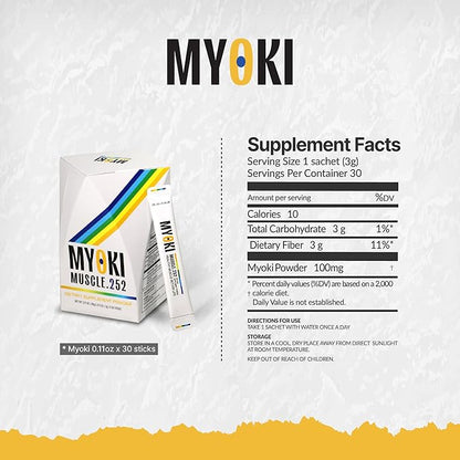 MYOKI Muscle Support Powder (0.1 oz / 3 g Stick Packs 30 Count) Science Backed Supplement for Lean Muscle Strength & Mobility Novel Formula for Muscle Health & Loss Support